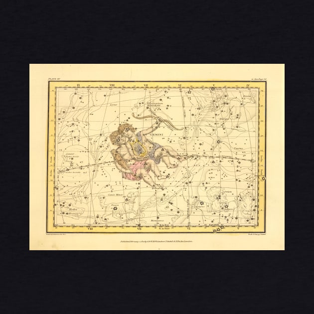 Vintage Gemini Constellation Map (1822) by Bravuramedia